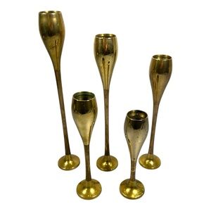 Mid Century Modern Brass Tapered Candle Stick Holders Graduated Tulip Set Of 5